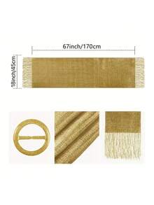 1pc Women's Shawl Scarf With Tassels, Can Be Worn As Wrap, Wedding, Evening Party Dress, Bridesmaid Shawl - Gold - View 2