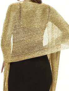 1pc Women's Shawl Scarf With Tassels, Can Be Worn As Wrap, Wedding, Evening Party Dress, Bridesmaid Shawl - Gold - View 3