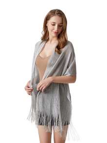 1pc Women's Shawl Scarf With Tassels, Can Be Worn As Wrap, Wedding, Evening Party Dress, Bridesmaid Shawl - Gold - View 6