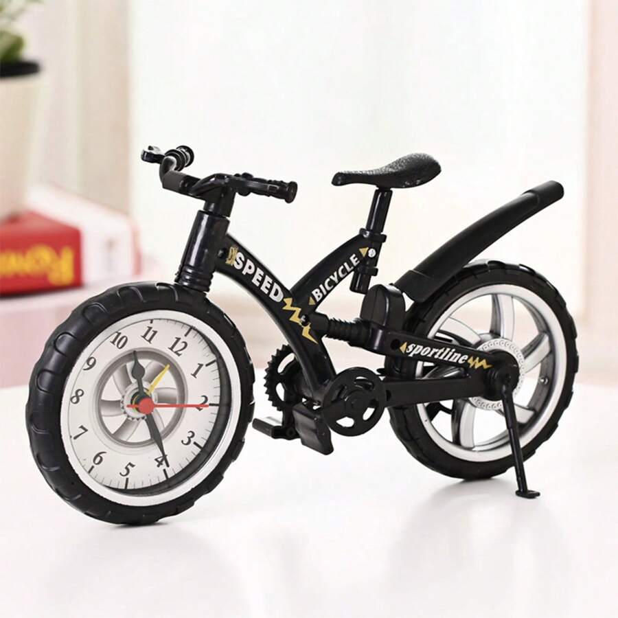 1pc Mountain Bike Shaped Alarm Clock, Creative & Dynamic Desktop Decoration, Gift For Friends/kids/classmates - Black - View 1