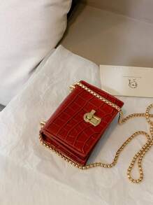 超迷你簡約鎖扣魚骨鏈肩背包,是她的最佳情人節禮物 - 紅色 - 查看 7