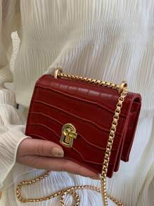 超迷你簡約鎖扣魚骨鏈肩背包,是她的最佳情人節禮物 - 紅色 - 查看 8