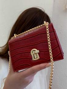 超迷你簡約鎖扣魚骨鏈肩背包,是她的最佳情人節禮物 - 紅色 - 查看 9