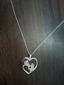 精美時尚女孩與馬主題不銹鋼項鏈 - 銀色 - 查看 1