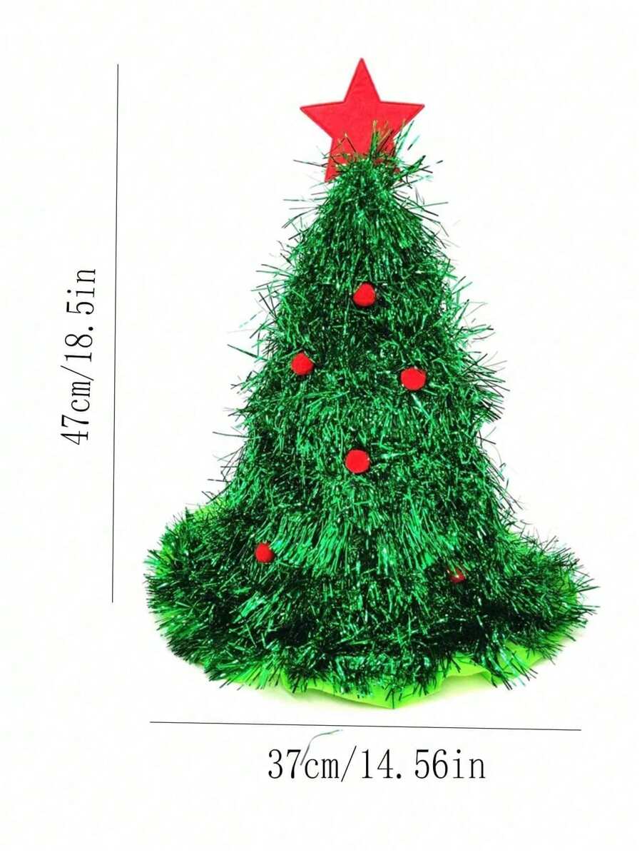 1pc Christmas Tree Hat With Green Onion Decor, Magic Green Wheat Straw