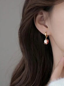 2pcs Simple & Fashionable Asymmetrical Bell Shaped Stud Earrings For Women, New Year Ear Accessories - Red - View 6