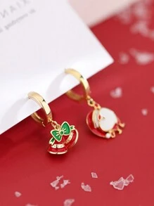 2pcs Simple & Fashionable Asymmetrical Bell Shaped Stud Earrings For Women, New Year Ear Accessories - Red - View 1