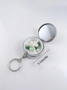 1 Pc Pill Case Pill Box Keychain 3 Compartment Circular Shaped Mini Drug Storage Boxes Portable Pill Case Medicine Tablet Holder For Fish Oil Supplements Pill Container Travel Gift Key Chain Charms Keyrings