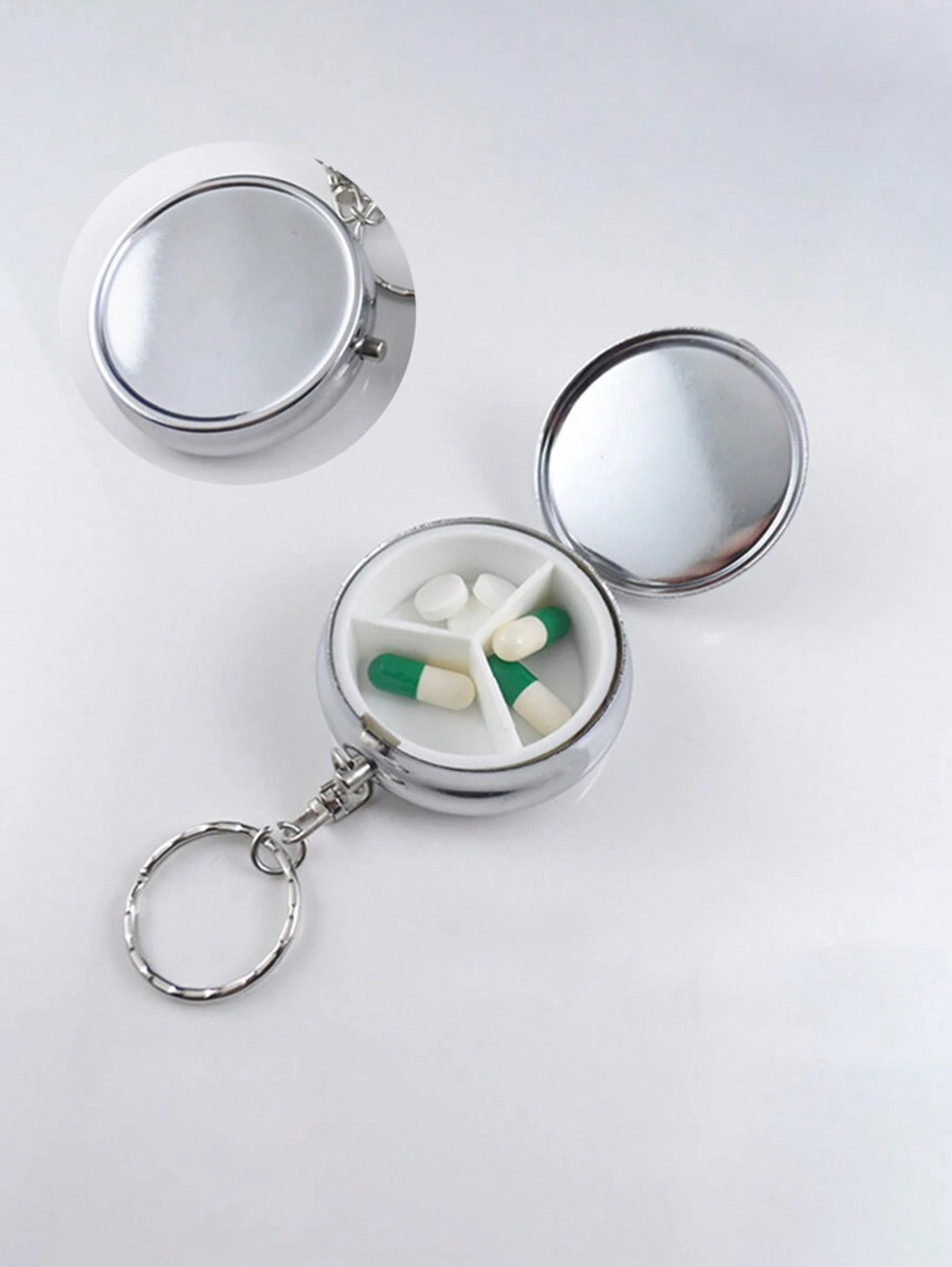 1 Pc Pill Case Pill Box Keychain 3 Compartment Circular Shaped Mini Drug Storage Boxes Portable Pill Case Medicine Tablet Holder For Fish Oil Supplements Pill Container Travel Gift Key Chain Charms Keyrings
