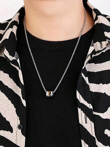 1pc Men's Simple Stainless Steel Clavicle Chain Necklace, Festive Exquisite Gift - Ring - View 3