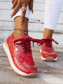 休閒女鞋,適用於春夏秋冬四季。下柔、舒適、輕便、透氣運動鞋 - 紅色 - 查看 3