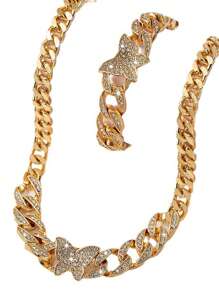 1 Conjunto/kit Pulseira De Bracelete Com Diamantes Incrustados E Colar Brilhante Banhado A Ouro 14k Acessório