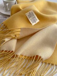 1 件女士冬季围巾米色仿羊绒披肩和披肩厚实保暖女士时尚平原双面毯户外披肩带流苏围巾 - 黃色 - 查看 3