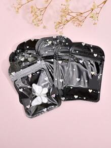 50入組時尚雷射心型密封pe袋,可重複使用,防塵珠寶包裝袋,適用於派對 - 黑色 - 查看 6