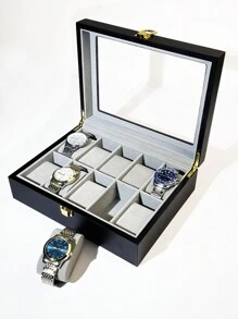 Black Matte Finish & Grey Interior Watch Box - Black Matte Paint - View 1
