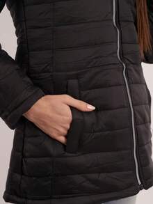 Chamarra Reversible Doble Vista Larga Abrigo Cazadora de Mujer Dama Capucha Desmontable Capitonada Colores Bonitos - Azul Marino - Ver 10