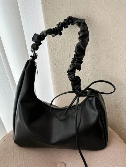 1pc Solid Color Elegant Pleated Wave Design Cross-Body Bag Suitable For Ladies' Daily Use, Dating And As A Gift, Japanese Bag, Street & Japanese Bag For Women , Y2k