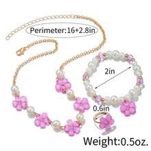 Fashionable Purple Flower Jewelry Set For Children, Including Necklace, Bracelet And Ring (3pcs) - Multicolor - View 2