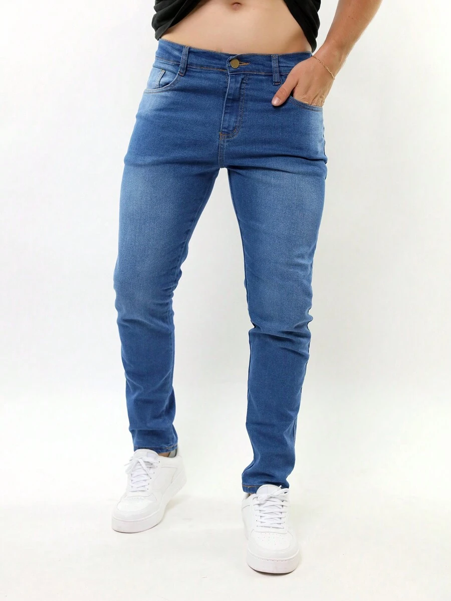 Calça Jeans Skinny Masculina Com Lycra Estica - Lavagem Média - Visão 1