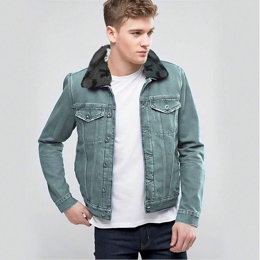 Chamarra Mezclilla Hombre Con Forro Tipo Borrega SPORT FASHIONHOT TRENDING BH - Azul lavado medio - Ver 1