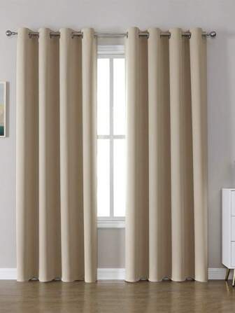 1pc/Set Beige Thermal Insulated Eyelet Blackout Curtain, Suitable For Bedroom And Living Room