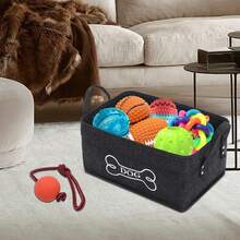 狗玩具箱儲物籃毛氈圓形狗玩具盒和狗玩具籃儲物,狗玩具盒 - 用於存放寵物玩具、毯子、皮帶、衣服、乾糧和任何狗用品 - 灰色 - 查看 5