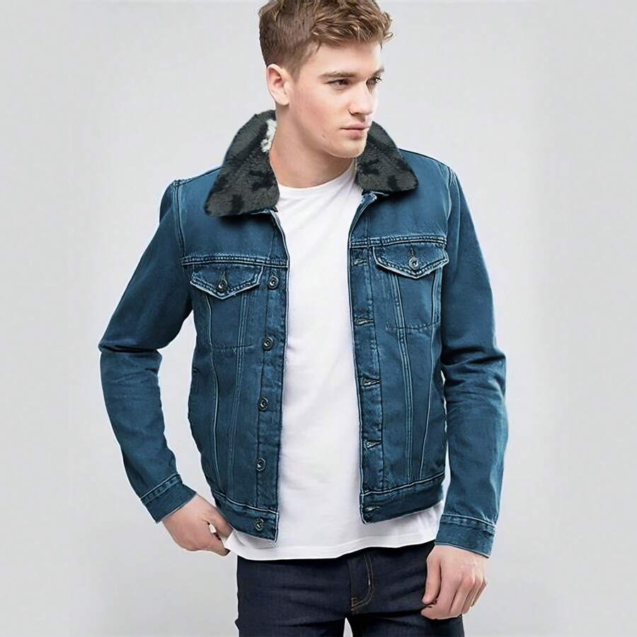 Chamarra Mezclilla Hombre Con Forro Tipo Borrega SPORT FASHIONHOT TRENDING BH - Azul - Ver 1