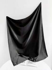 1pc Polyester Imitation Silk Scarf, Soft & Smooth, Solid Color Minimalist Versatile Neckerchief - Black - View 2