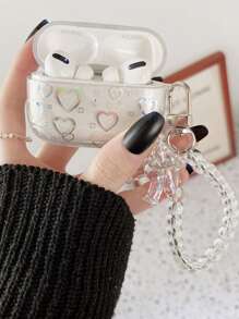 1pc Electroplated Laser Heart Earphone Case Compatible With Apple Bluetooth Earphones A1/2 - Clear - View 1