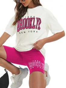 Conjunto De 2 Piezas Blusa OverSize De Moda + Short Biker Diseños Casuales Combinables - Rosa - Ver 6