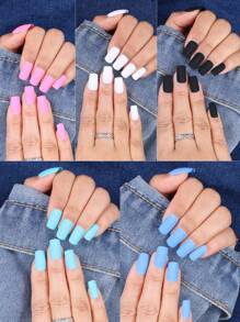 10 Sets Of Frosted Matte Short Square False Nail With 240pcs Nail Tips, 4pcs Jelly Gel And 3pcs Nail Files - Multicolor - View 4