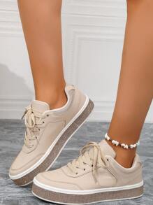 秋季新到商品pu拼接白色運動鞋,輕盈杏色閃粉鑲嵌&多用途設計,女士休閒運動鞋,尺寸36-42 歐碼 - 杏色 - 查看 3