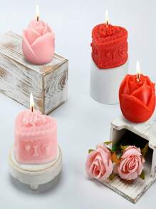 4入組大型情人節香薰蠟燭,玫瑰香薰蠟燭,紅色心形蠟燭,裝飾家居情人節派對,臥室桌子裝飾 - 彩色 - 查看 1