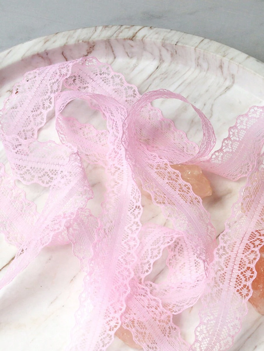 1 Pieza - 5yd Borde De Encaje Para Decoración De Costura De Ropa, Mantel, Sofá, Suministros Para Manualidades (sin Rodillo De Papel) - Rosa - Ver 1