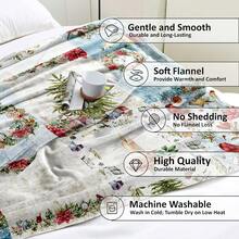 1入組聖誕花環印花舒適可愛的法蘭絨矩形柔軟沙發毯,適合作為萬聖節和聖誕節禮物 - 黑色 - 查看 3