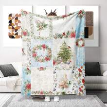 1入組聖誕花環印花舒適可愛的法蘭絨矩形柔軟沙發毯,適合作為萬聖節和聖誕節禮物 - 黑色 - 查看 1