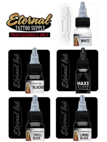 Tinta para Tatuaje Eternal ink Tattoo 1oz, Varios Tonos, Tattoo Ink, Colores: BLACKBIRD, MAXXBLACK, LINING BLACK, TRIPLE BLACK, WHITE, BABY BLUE, ROBIN EGG, TRUE BLUE, SKY BLUE, VICTORIAN ROSE, LIGHTING YELLOW, GOLD YELLOW, SOLID GOLD, CRIMSON RED, LIPSTICK RED, LIGHT RED, VINTAGE EASTWOOD. Insumos de Tatuaje - Multicolor - Ver 2