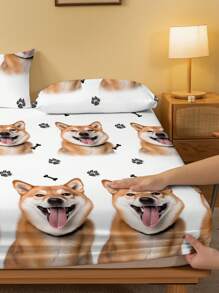 1 peça Lençol Ajustado Estampado com Padrão de Cachorro em Estilo Simples e da Moda, Capa de Poeira para Têxteis Domésticos de Quarto - Multicolorido - Visão 4