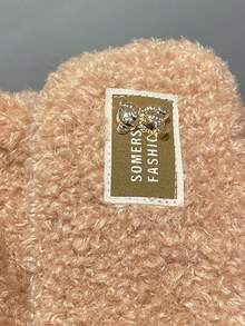 可愛的女式熊耳針織帽,適用於秋冬季,尾巴毛皮球和柔軟針織帽 - 黑色 - 查看 5