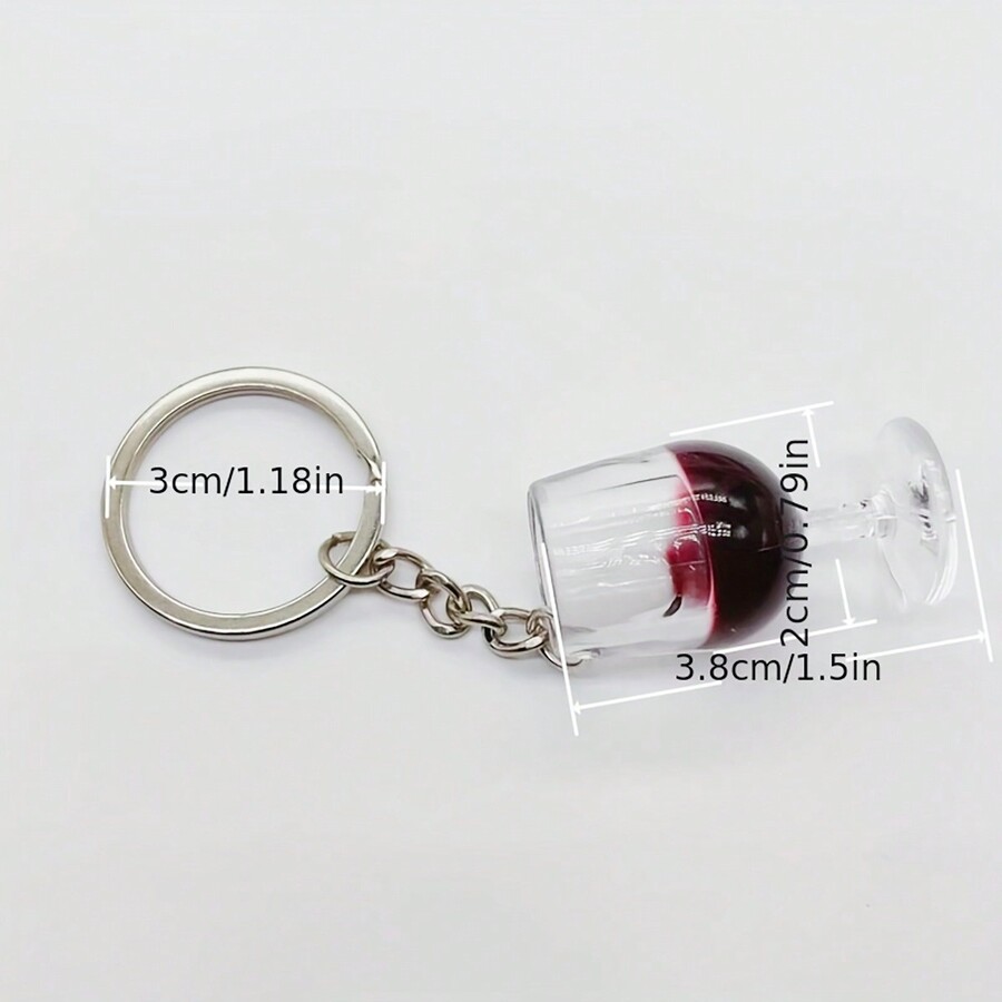 1pc Women's Miniature Red Wine Glass Shaped Resin Material Car Key
