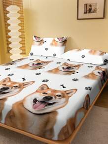1 peça Lençol Ajustado Estampado com Padrão de Cachorro em Estilo Simples e da Moda, Capa de Poeira para Têxteis Domésticos de Quarto - Multicolorido - Visão 3