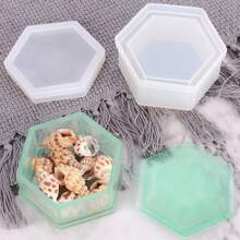 1set Geometric Shaped Jewelry & Storage Box Silicone Mold Decoration Mirror Surface Epoxy Resin Mold, Square, Round, Hexagon, Plum Blossom & Heart Shaped Storage Box Mold Valentines