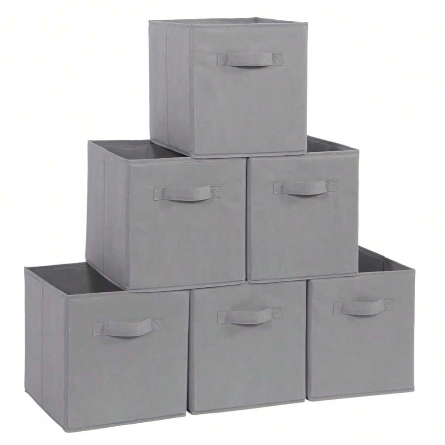 Foldable Fabric Cube Storage Bin With Handle For Closet, Nursery, And Office, 11 Inch, 3pk/6pk, Beige/Black/Grey - 灰色 - 查看 1
