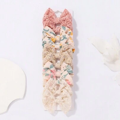 bilicaca 10 件/套兒童花布蝴蝶結髮夾,女孩簡約甜美風格,旅行馬尾髮夾,顏色隨機