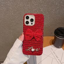 紅色蝴蝶結蘋果14 Promax手機殼，適用於iPhone 15/13/12/11 Pro - 紅色 - 查看 1