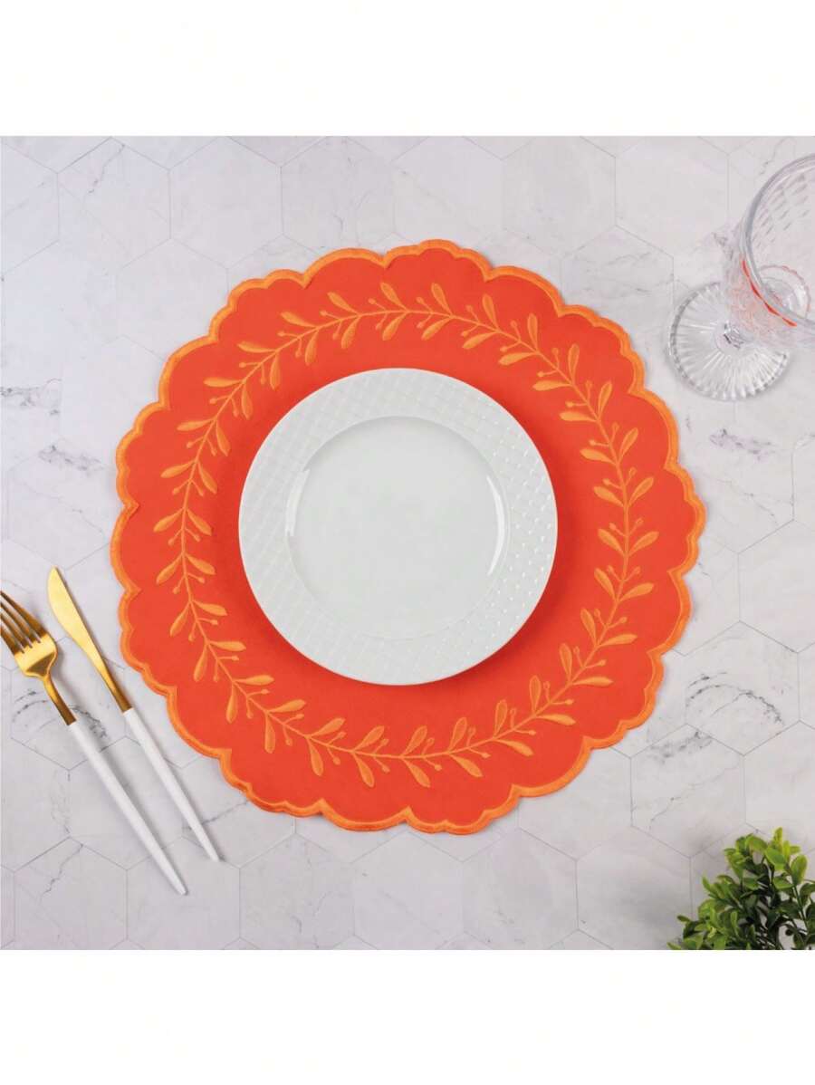 Souplast Jogo Americano Floral 40x40cm Avulso - Laranja - Visão 1