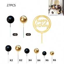 27pcs Mini Cake Decoration Set, Cupcake Toppers, Acrylic Cake Topper With Artificial Dry Flower, Perfect For Anniversary, Graduation, Birthday Party And Baby Shower - Multicolor - View 3