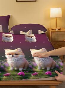 1片時尚簡約風格狗印花床墊套,防塵床上用品,適用於臥室家居紡織品 - 彩色 - 查看 4