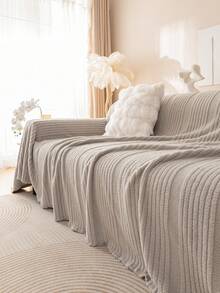 1pc Plush Sofa Cover Blanket, Soft Cotton Plush Material, Comfortable, Sofa Protector, Sofa Blanket, Bed Blanket, Universal For Winter Warmth - Light Grey - View 5