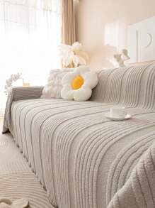 1pc Plush Sofa Cover Blanket, Soft Cotton Plush Material, Comfortable, Sofa Protector, Sofa Blanket, Bed Blanket, Universal For Winter Warmth - Light Grey - View 1